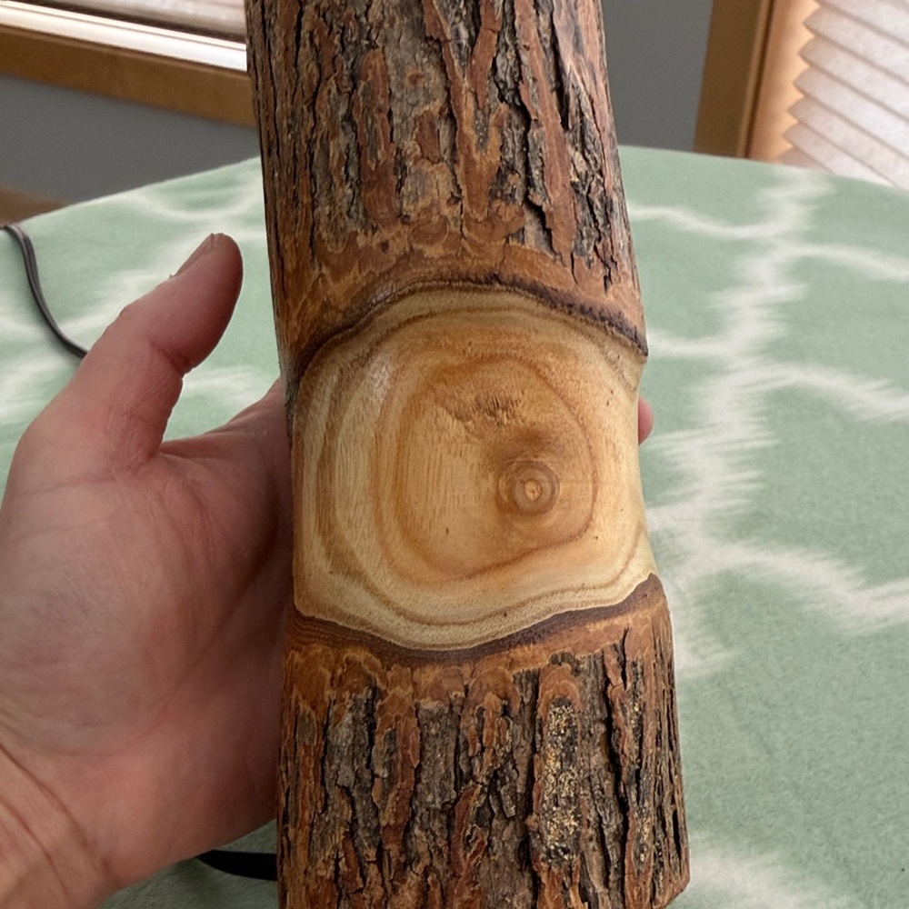 Handmade Rustic Wood Log Lamp that looks like a candle - Picture 6 of 8